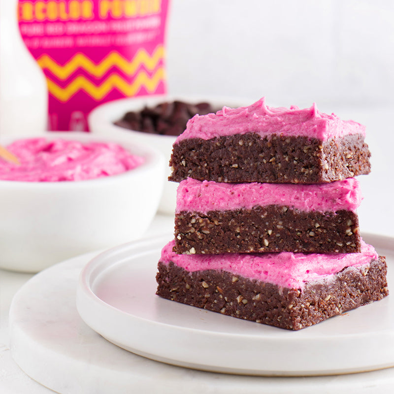 Suncore Foods Pink Pitaya Buttercream Frosting Brownies