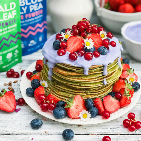 Pandan Leaf Pancakes with Blue Butterfly Pea Yogurt Sauce