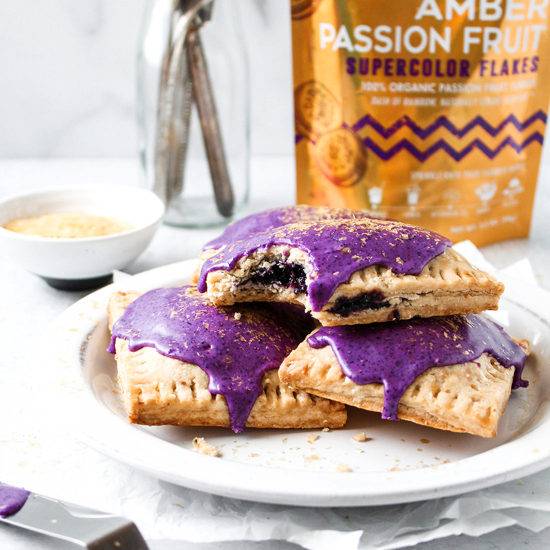 Suncore Foods Sparkling Ebony Carrot Purple Sweet Potato Pop Tarts with Blueberry White Chia Jam