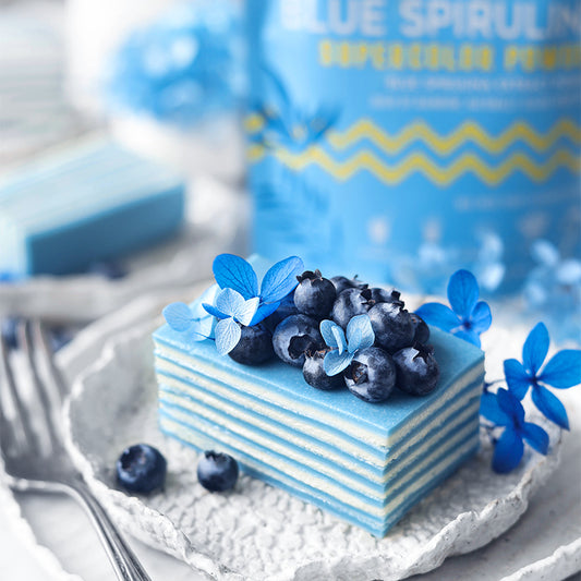 Suncore Foods Aqua Blue Spirulina Crepe Cake with Coconut Chantilly Cream