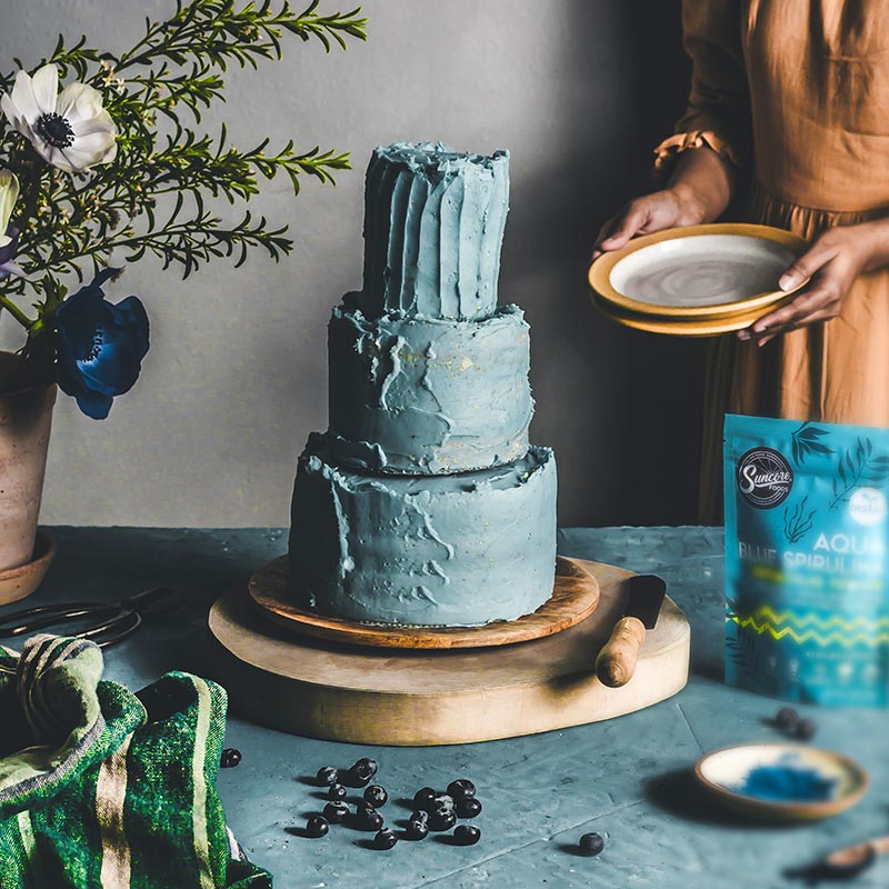 Suncore Foods Aqua Blue Spirulina Tier Cake