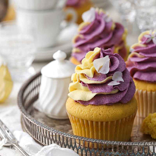 Suncore Foods Autumnal Baked Yam Cupcakes with Purple Sweet Potato Buttercream