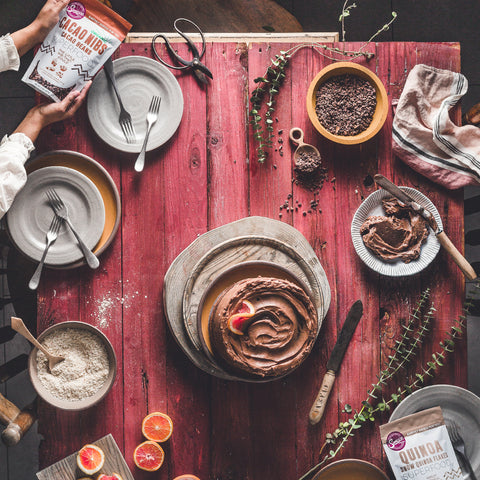 Blood Orange Quinoa Cacao Nibs Chocolate Cake