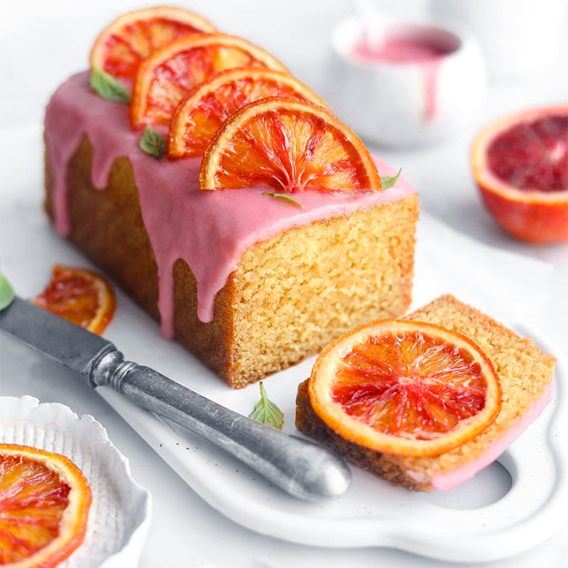 Suncore Foods Blood Orange Yogurt Cake with Blood Orange Red Beet Pink Pitaya Glaze