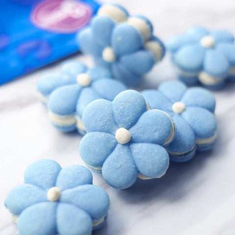 Blue Butterfly Pea Macarons with White Chocolate Lemon Ganache