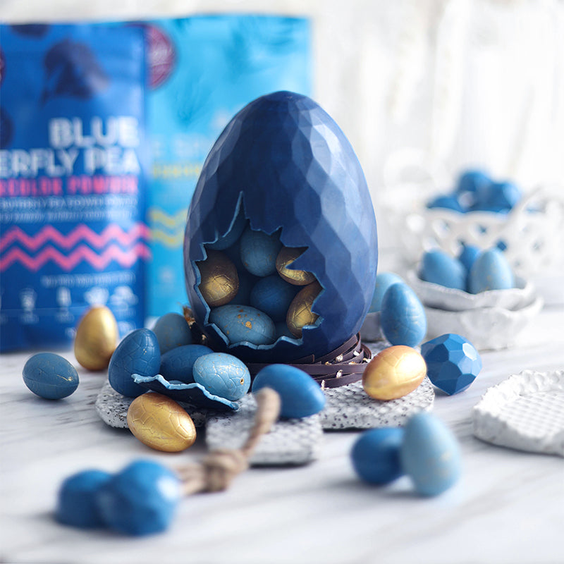 Suncore Foods Blue Butterfly Pea & Spirulina Chocolate Molded Eggs with Chocolate Ganache