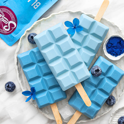 Aqua Blue Spirulina Chocolate Berry Coconut Popsicles