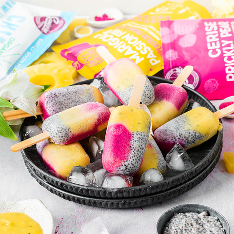 Cerise Prickly Pear Piña Colada Passion Fruit Chia Popsicles