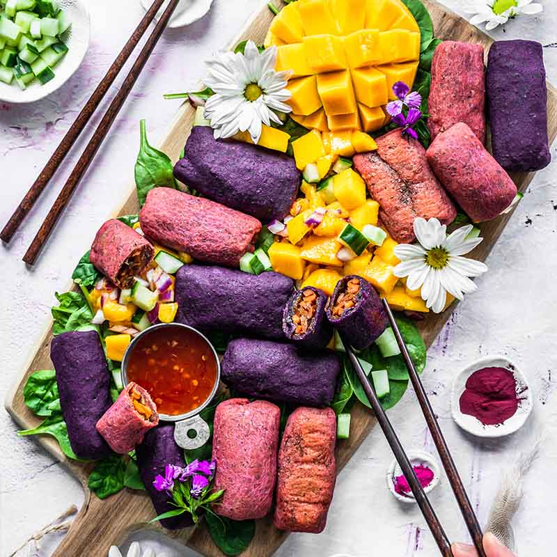 Suncore Foods Crunchy Rainbow Baked Spring Rolls with Mango Salad