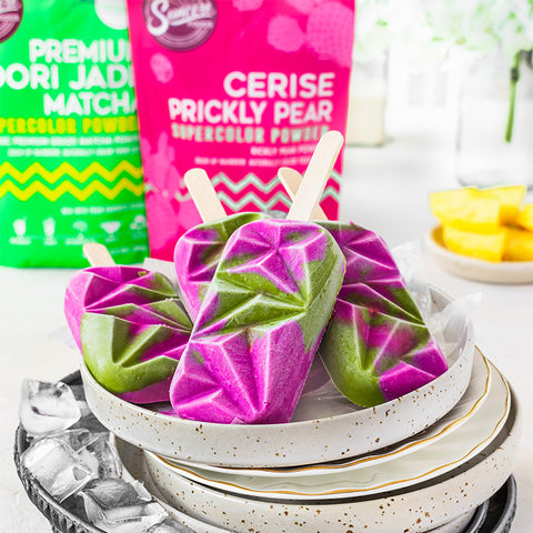 Diamond Matcha Prickly Pear Popsicles