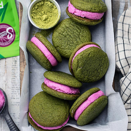Suncore Foods Pink Pitaya Ice Cream Emerald Pandan Leaf Cookie Sandwiches