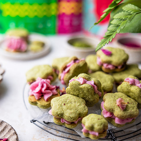 Pink Pitaya Rose Buttercream Matcha Cookies