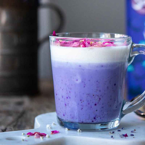 Homemade Cashew Lilac Taro Milk Latte