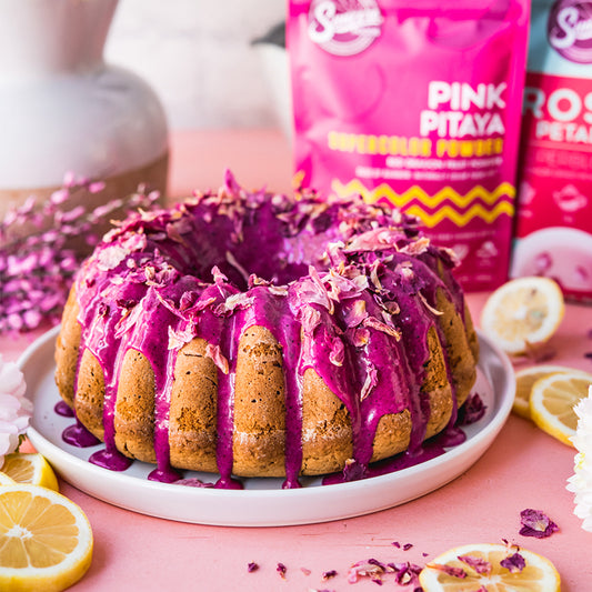 Suncore Foods Lemon Bundt Cake with Pink Pitaya Glaze