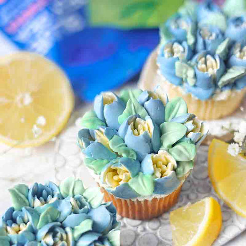 Butterfly Pea Flowers & Pandan Buttercream Lemon Cupcake
