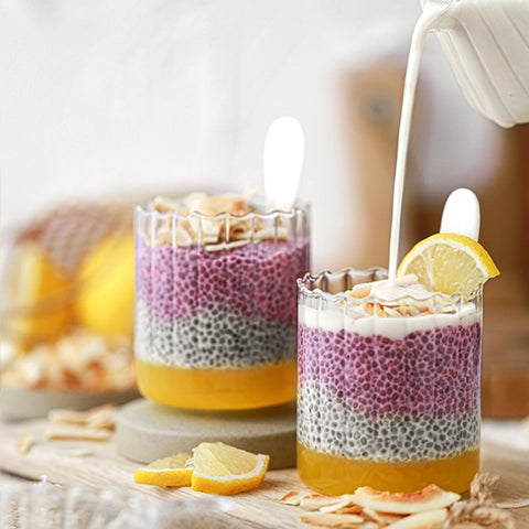 Suncore Foods Lemon Curd Chia Pot with Pink Velvety Chia Pudding Topped with Toasted Coconut Chips