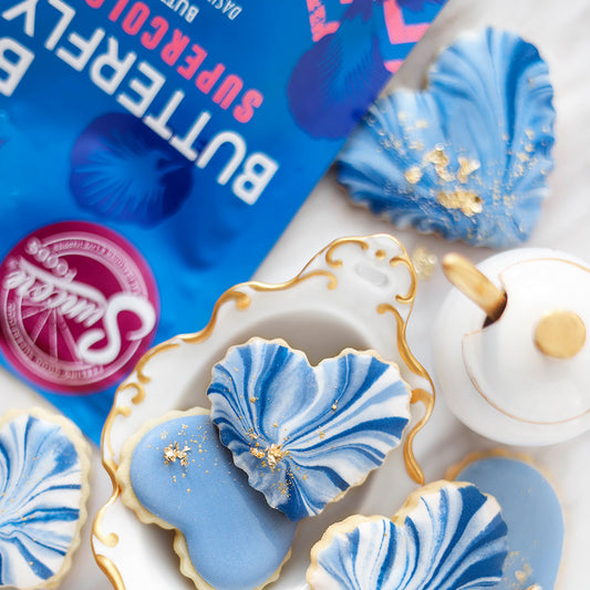 Suncore Foods Marbled Sugar Cookies with Blue Butterfly Pea Icing