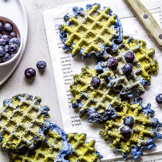 Suncore Foods Zen Midori Matcha & Heroic Blue Spirulina Tie-Dye Waffles