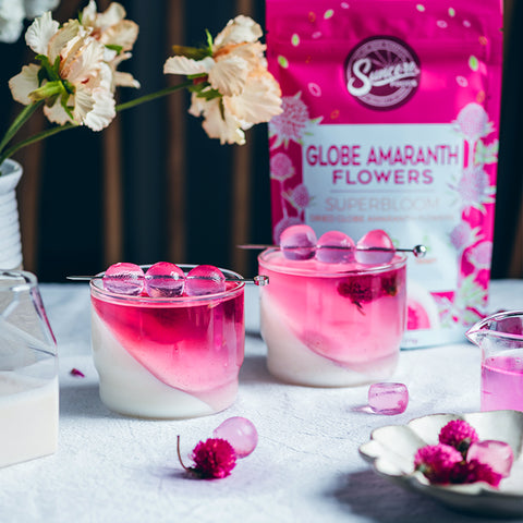 Peach Panna Cotta with Pink Amaranth Flowers Jelly Crystal Balls