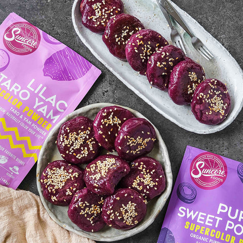 Purple Sweet Potato Taro Mochi Cakes