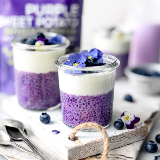 Suncore Foods Lilac Taro Yam Purple Sweet Potato Oat Milk Chia Pudding