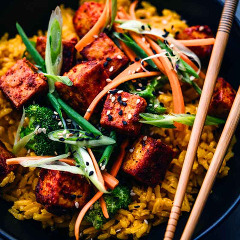Red Beet Tofu Veggie Medley Rice Bowl