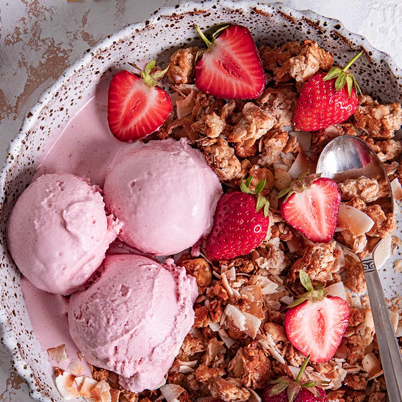 Suncore Foods Strawberry Ice Cream with Toasted Quinoa Hemp Granola