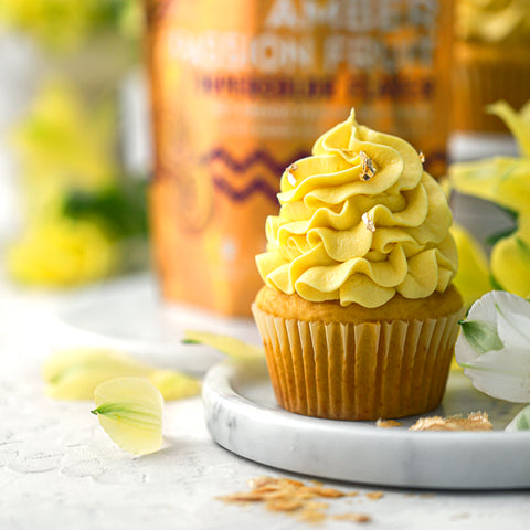 Tropical Sunshine Mango Tango Cupcake with Velvety Passion Fruit & Mango Dairy-Free Buttercream