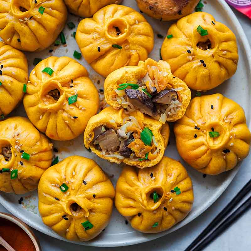 Suncore Foods Pan-Fried Vermillion Annatto Vegan Shen Jian Bao