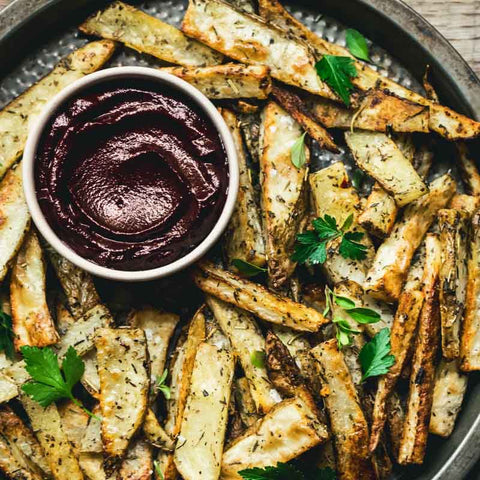 Crispy Wedge Fries with Homemade Purple Ketchup