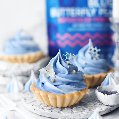 White Chocolate Blue Butterfly Meringue Tart