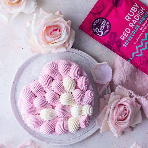 Ruby Red Radish Pink Crepe Heart Shaped Crepe Cake